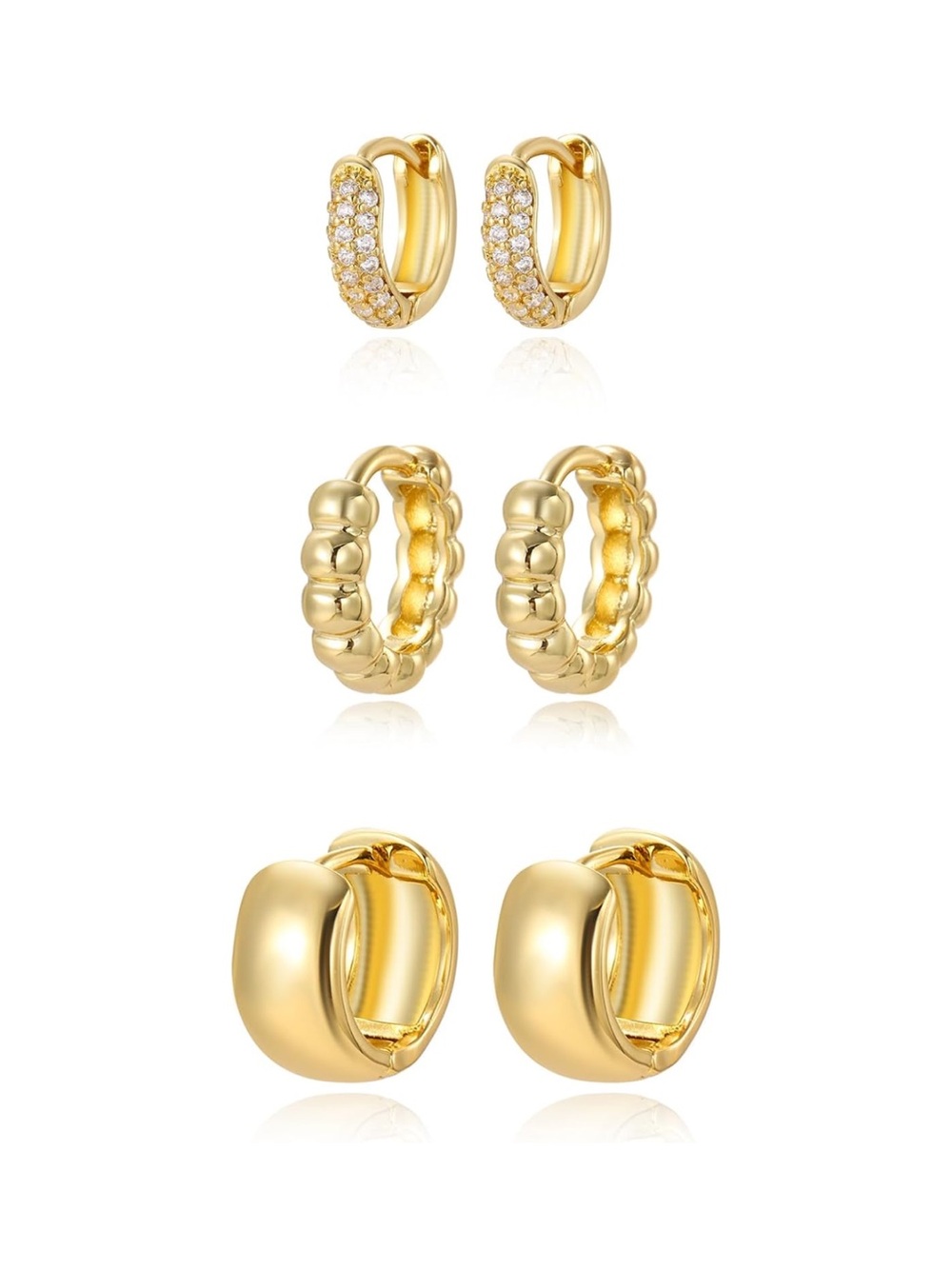 Gold Huggie Hoop Earring Set - 3 Pairs